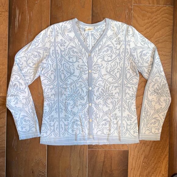 Dale of Norway Jacquard Blue and White Cardigan 100% Cotton Size M - Picture 1 of 7